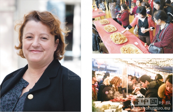 左图：巴黎20区区长卡兰德拉女士；右上图：在20区区政府举办的亚洲美食节Asian Food Festival的现场（图片由20区区政府提供）；右下图：在美丽城