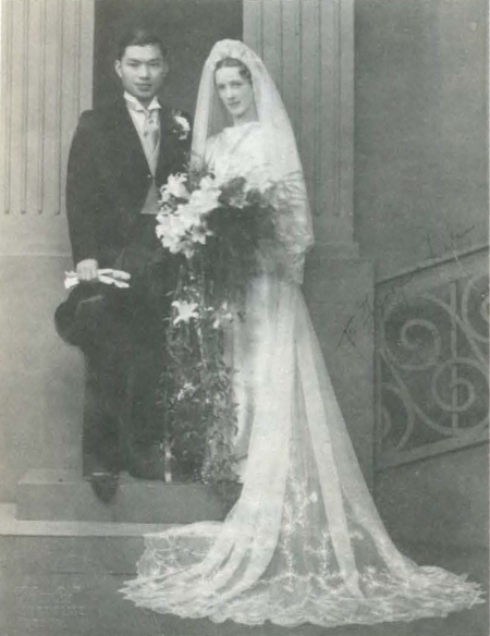 高醇芳的父亲高士愚与母亲施嘉德结婚照，1938年9月3日摄于英国利兹。