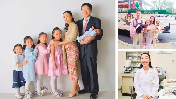 左图：吉田穗波的全家福。右上图：生活中，吉田穗波是位好妈妈。右下图：工作中，吉田穗波也是事业有成。（网络图片）