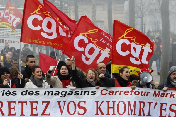 3月9日，CGT反对劳工改革巴黎游行。（AFP/Getty Images）