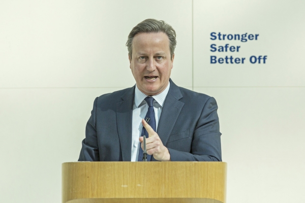英国首相戴维•卡梅伦5月9日在伦敦大英博物馆发表欧盟演讲。（Getty Images)