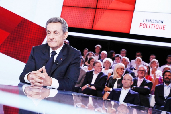 法国前总统、2017年总统大选的右翼共和党候选人萨科齐（Nicolas Sarkozy）于9月15日参加法国电视二台的政论节目（Emission politiq