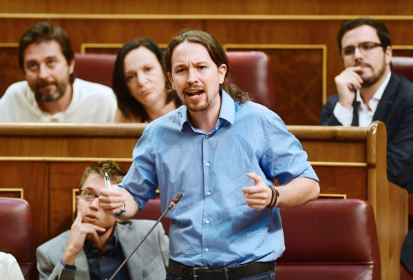 伊格莱西亚斯(Pablo Iglesias)，他领导的“我们能”党提出了这一法案。（AFP/Getty Images）