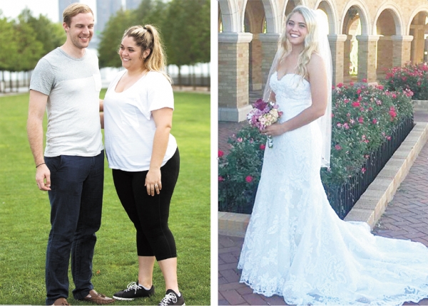 左：史密斯男友在她最胖时向她求婚。右：史密斯成功减肥拍结婚照。(网络图片)