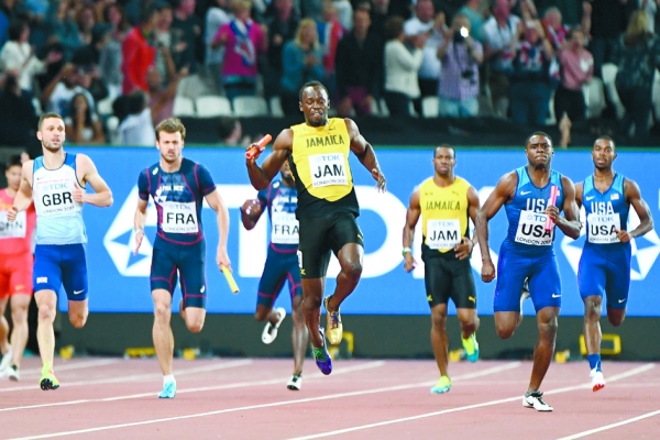 2017年8月12日，在伦敦体育场举行的世界田径锦标赛男子400米接力。（AFP/Getty Images）