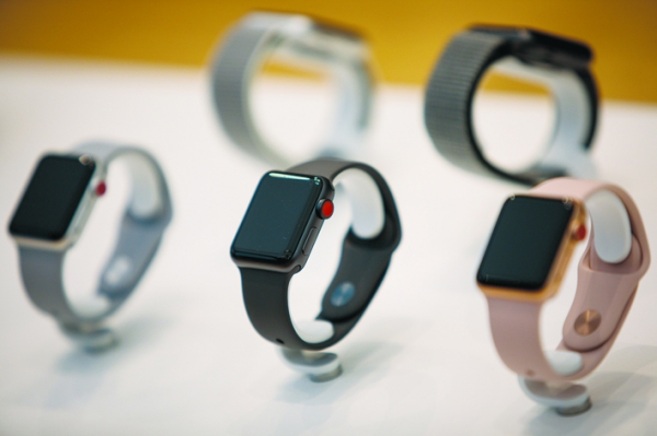 今年9月展出的苹果手表3系（Apple Watch Series 3）。（Getty Images)