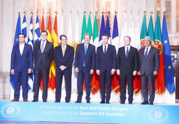 2018年1月10日，欧盟南部七国首脑会议在意大利罗马Villa Madama举行。(AFP/Getty Images)