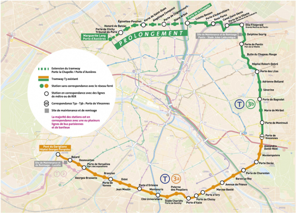 近日T3线轻轨在新路段试行，预计今年11月24日将正式投入使用。（www.tramway.paris.fr）
