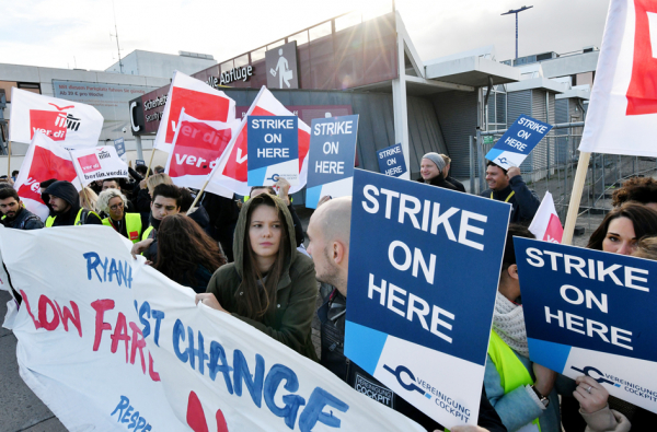 9月28日，瑞安航空员工罢工。（AFP/Getty Images）