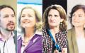 西班牙新政府的4位副首相，从左至右为“我们能”党党魁巴勃罗•伊格莱西亚斯（Pablo Iglesias）、卡尔维尼奥（Nadia Calviño）、里贝拉（Teresa Ribera）、卡尔沃（Carmen Calvo）。（AFP/Getty Images）
