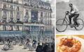 左图：1891年刊登在《小日报》第42期上的在报社门口出发的首届巴黎-布雷斯特-巴黎自行车赛（公有领域）；右上图：首届巴黎-布雷斯特-巴黎自行车赛冠军特龙（公有领域）；右下图：巴黎布雷斯特蛋糕（Deror_avi/Wikipedia/CC BY-SA 4.0）
