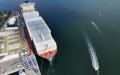 图为丹麦航运公司马士基旗下装有大量集装箱的货柜船“劳拉马士基号”（Laura Maersk）。（SERGEI GAPON/AFP via Getty Images）