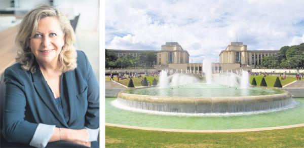 左图：巴黎16区区长嘉慈（Danièle Giazzi）女士（16区区政府提供）；右图：巴黎16区的特罗卡德罗喷泉（Celette/维基百科CC BY 3.0）。