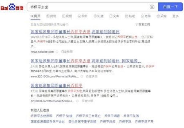 日前，网络传出中共国家能源集团前董事长、党组书记乔保平去世的消息。（图片来源：网页截图）