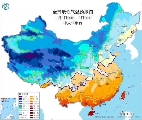 北方下来一股冷气团横扫中国大地。（图片来源：中国中央气象台）