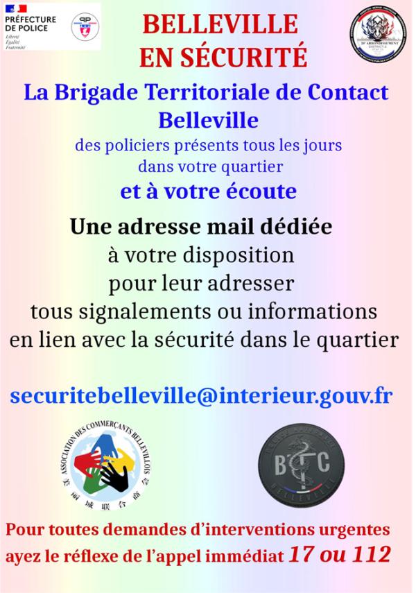 本次活动向商家分发的印有美丽城专属治安邮箱的法文传单。
