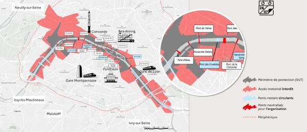 7月26日，奥运会开幕式当日周边的限行区（法国内政部官网）
