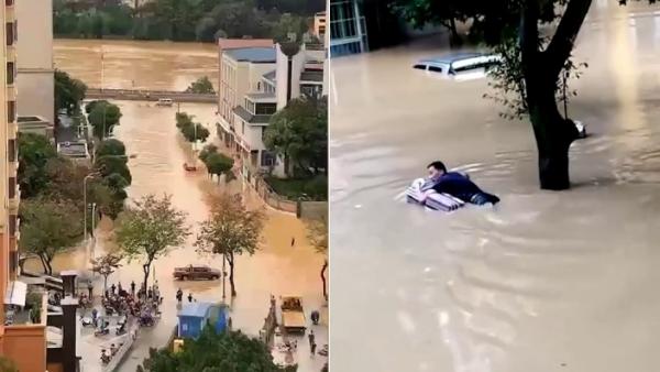 暴雨来袭中国南方，福建永安民房倒塌，至少3人死亡。（图片来源：视频截图）