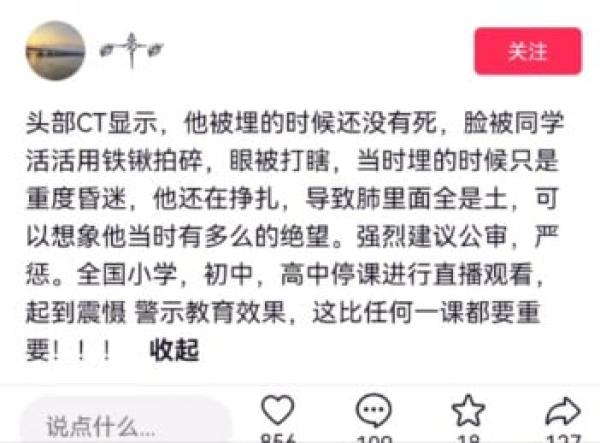 网友：脸被铁锹拍碎眼被打瞎，人没死就被埋。（图片来源：网路截图）