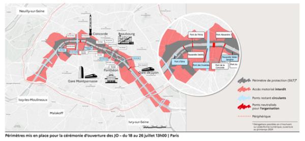 7月18日至26日13时，为奥运会开幕式设置的安全区。（法国内政部官网）